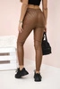 Women's faux leather trousers with tie detail and slit on the leg brown 