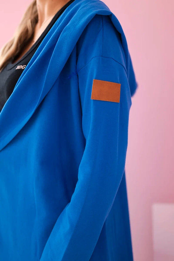 Long cardigan with hood mauve-blue