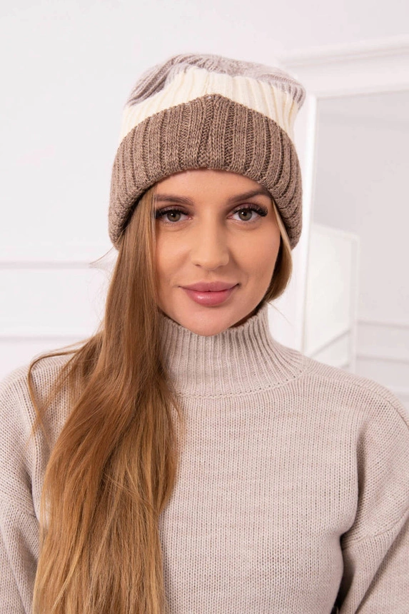 Čapica s fleece Bojana K265 tmavá béžová+ecru+svetlo béžová