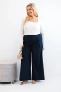 Damen Plus Size Hosen mit weitem Bein und Falten dunkelblau