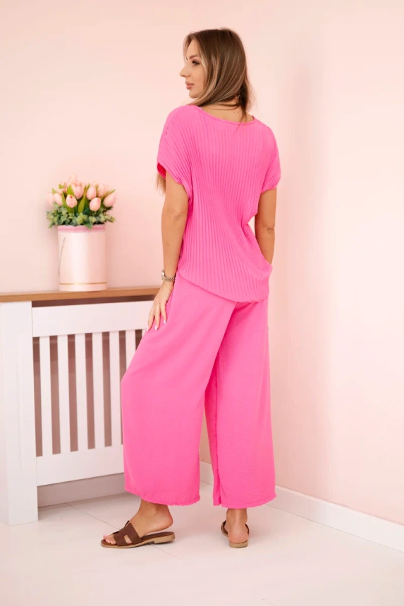 Viscose set pleated blouse + trousers pink