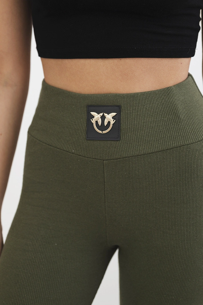High waisted ribbed leggings khaki