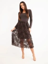 A skirt women's flared with embroidered flowers brown