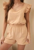 Women's muslin jumpsuit with ruffles camel
