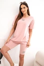 Damen-Baumwollset mit kurzen Ärmeln und Shorts dunkelrosa