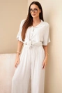 Women's viscose shirt set with wide-leg trousers beige