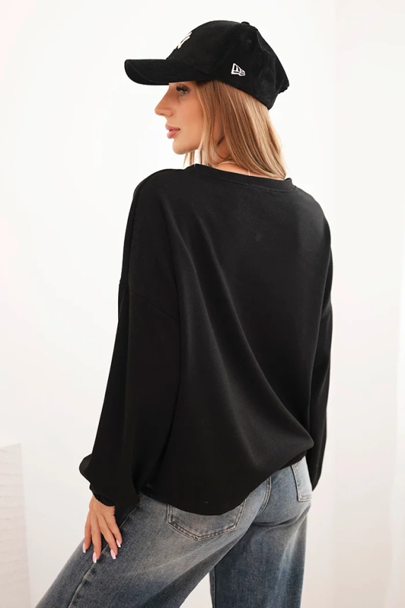 Women's sweatshirt with decorative finishing at the bottom black