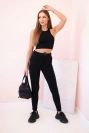 Dámske teplákové nohavice s lampasom a viazaním v páse čierne
