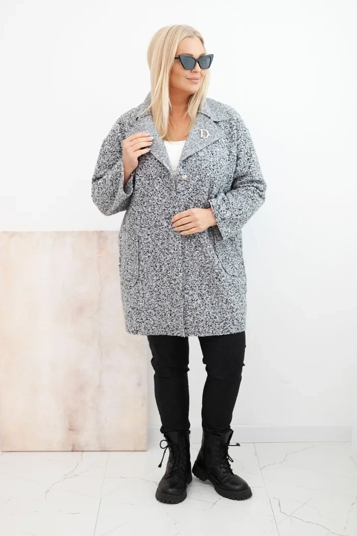 Women's Plus Size coat shearling with wool and pockets gray melange