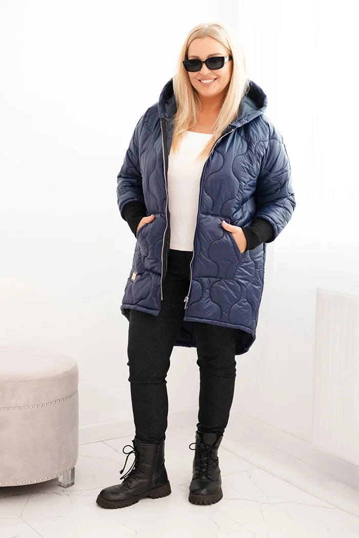 Damen Winterjacke Plus Size gesteppte mit Kapuze blau