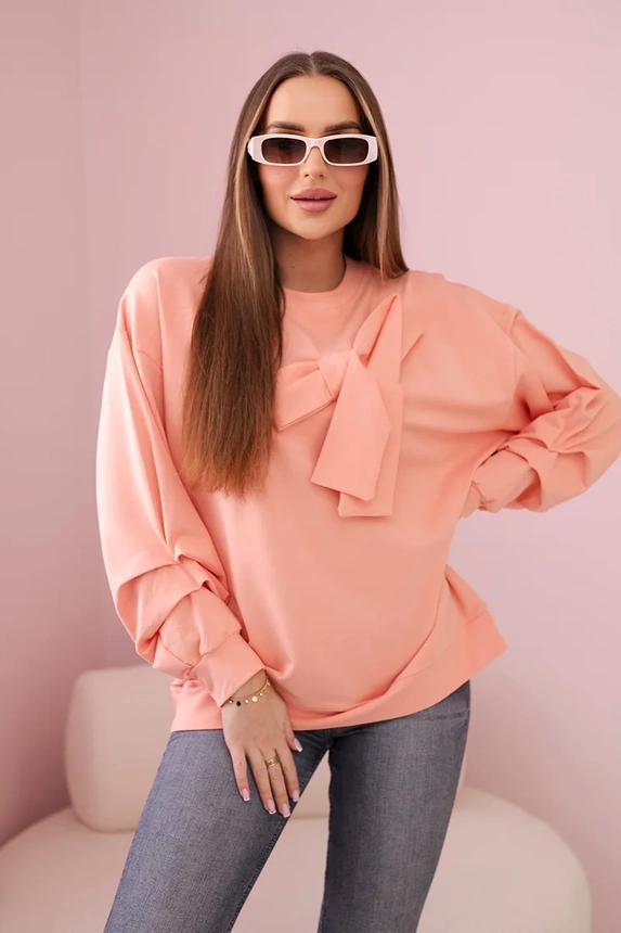 Baumwollbluse mit Schleife Aprikose