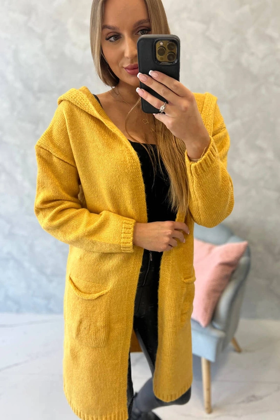 Kapuzenpulli mit Taschen einfarbig senf