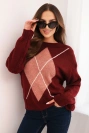 Women's sweater in geometric pattern with a blend of wool and alpaca red