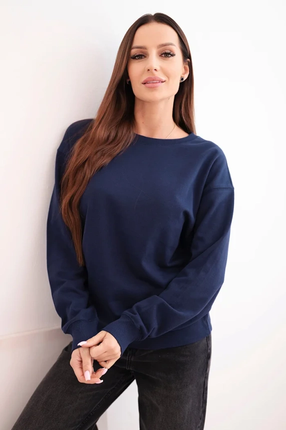 Women's basic cotton loop sweatshirt with a round neckline navy blue