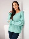 Women's mohair sweater with ruched sleeves and back cutout dark mint