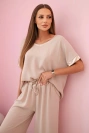 Viskose-Set mit goldener Einfassung Dunkelbeige