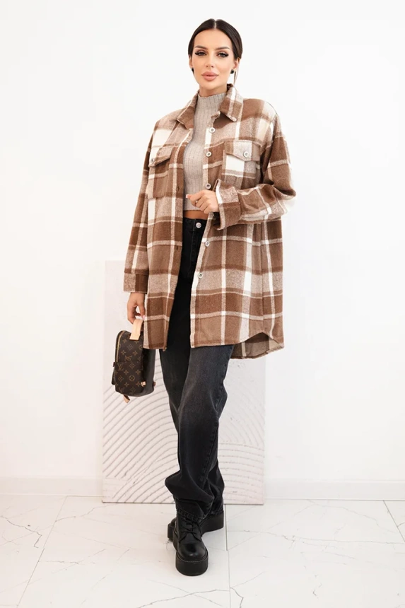 Damenhemd kariert camel