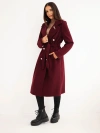 A coat women's with a belt double-breasted plum