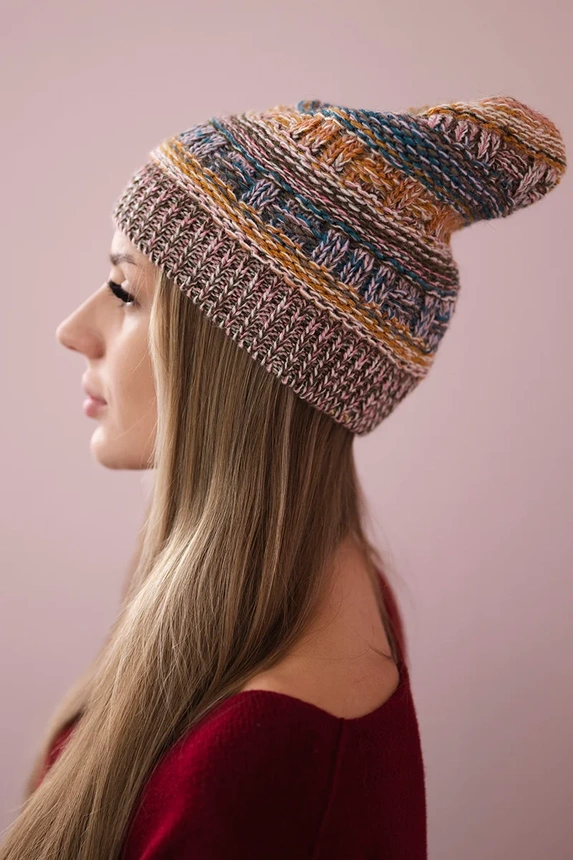 Cap with fleece Patrycja K254 jeans+mustard