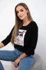 Bluse mit 3D Katzengrafik schwarz