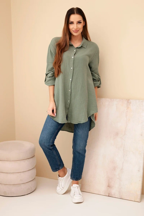 Cotton muslin shirt khaki
