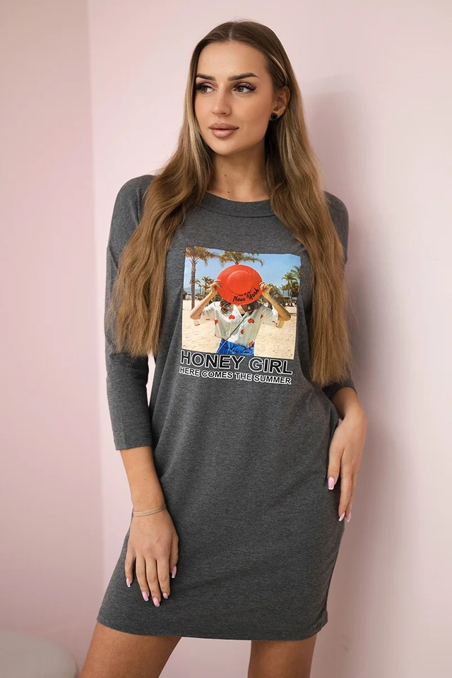 Sukienka z nadrukiem Honey girl grafitowa