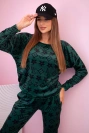 Komplet damski z weluru w monogram zielony + czarny
