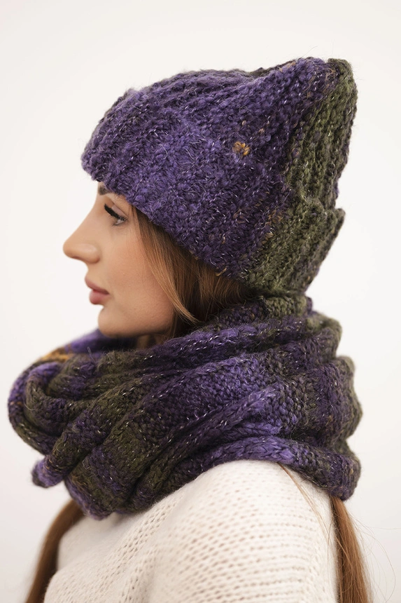 Ladies' winter set with mohair hat and scarf K501 khaki