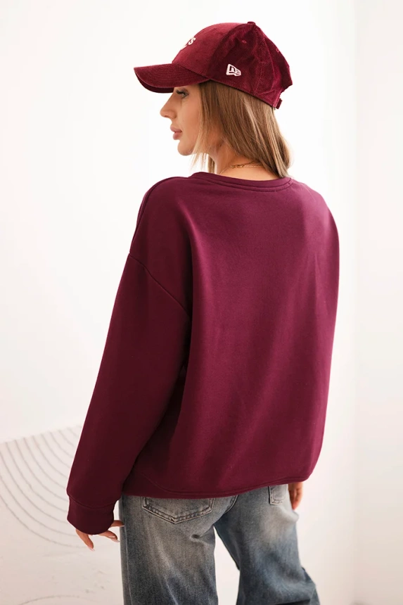 Damenpullover aus Baumwolle mit Katzenmotiv und Schriftzug plumpurpur