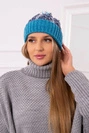 Cap with a pompom Abigail K326 turquoise+navy blue+white