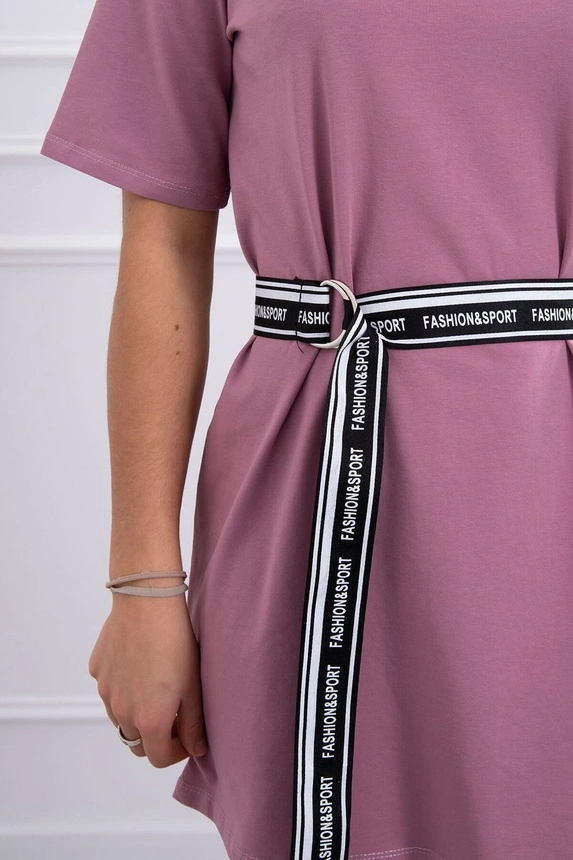 Dress with a decorative belt dark pink