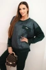 Women's tracksuit set made of viscose with a quilted sweatshirt and pants dark green