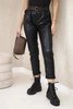 Waxed trousers with a belt glossy black