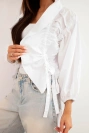 Women's cotton cover-up with ruching and tie white