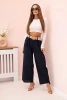 Women's linen trousers with wide legs and a belt navy blue