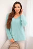 Women's sweater made of soft knit with a V-neck mint