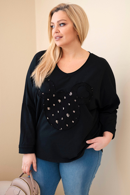 Bluzka damska bawełniana Plus Size z dekoltem V czarna