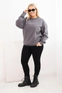 Moteriška pėtelkų džemperis Plus Size medvilninis basic su apvalia iškirpte grafito