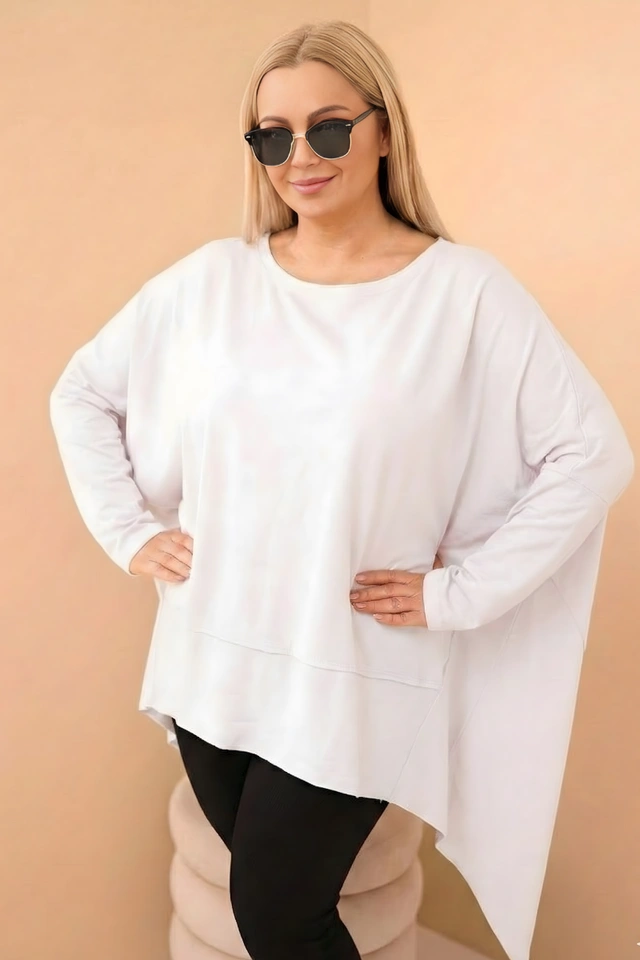 Damen Tunika Plus Size aus Baumwolle mit asymmetrischem Saum weiß