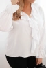 Plus Size women's viscose blouse with frill and decorative brooch white