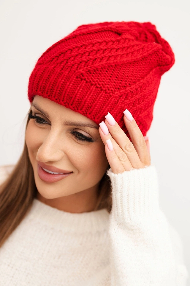 Women's winter hat made of wool K441 red