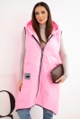 Plus Size women's quilted vest with a hood fastened with a zipper candy pink