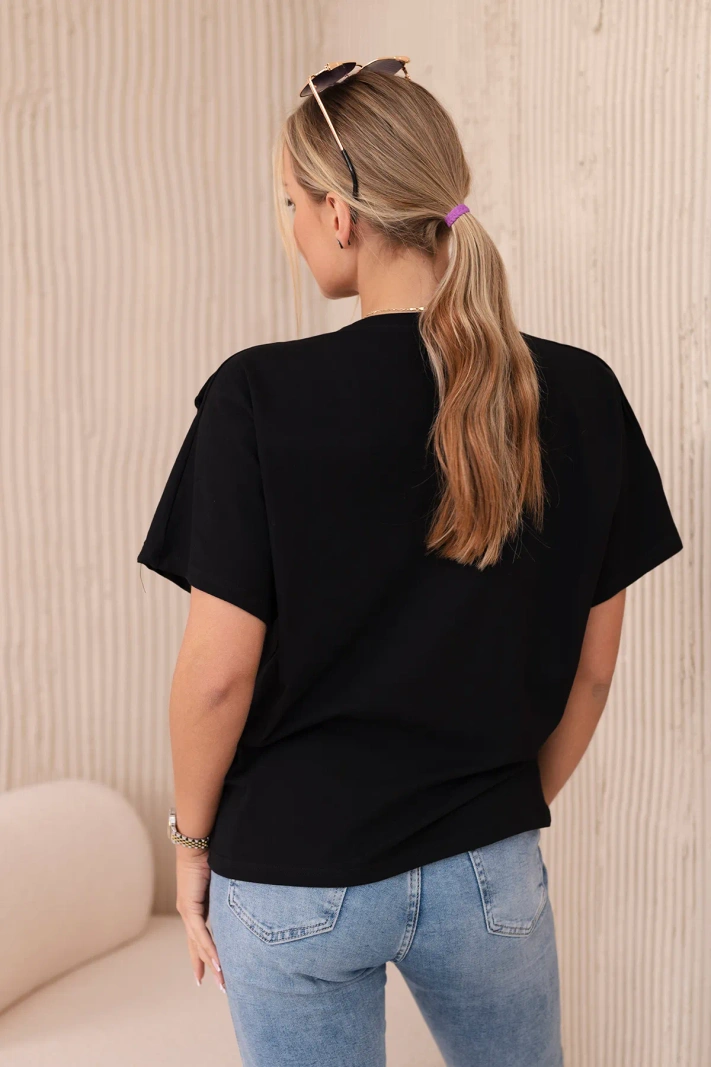 Cotton blouse with a decorative bow black