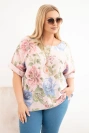 Dámska bavlnená blúzka Plus Size s krátkym rukávom a kvetinovým vzorom púdrová ružová