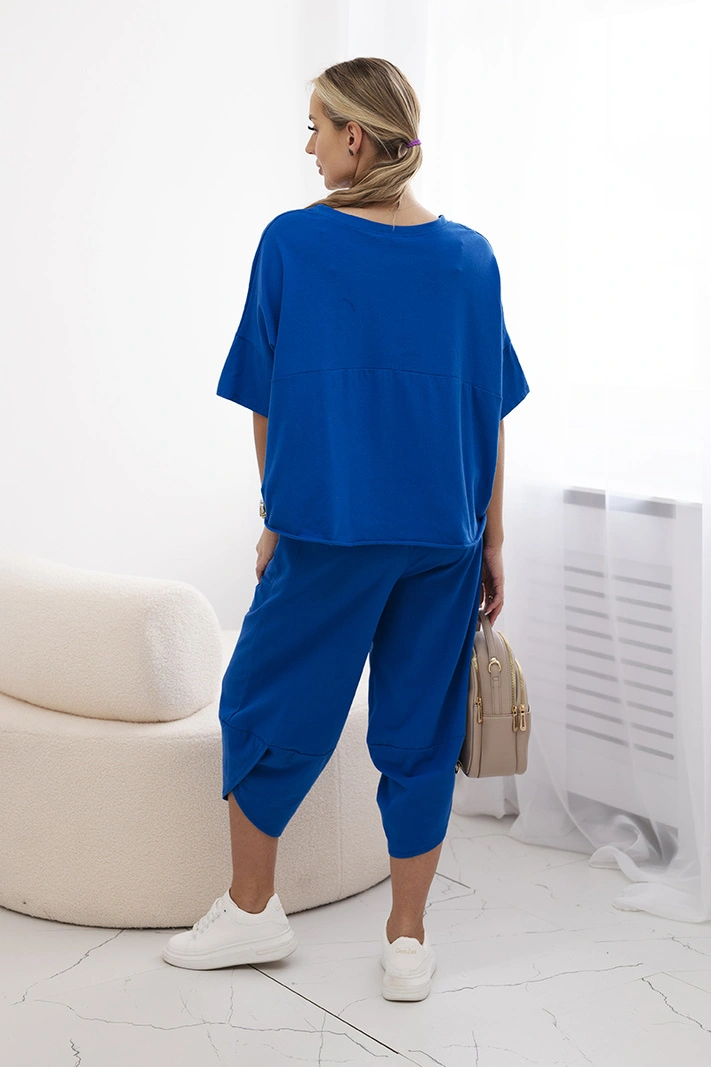 Cotton set blouse + trousers cornflower blue