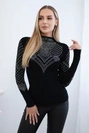 Strickbluse am Ausschnitt und an den Ärmeln verziert schwarz