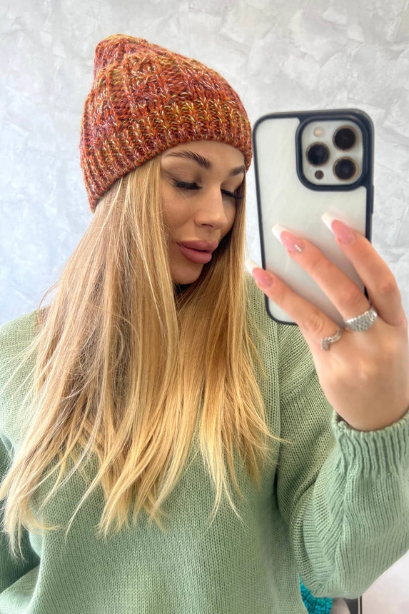 Čapica s fleece Melisa K241 ruda+olivová+tmavo ružová