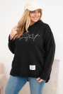 Damenpullover in Übergröße mit Kapuze und Druck schwarz