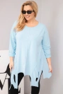 Dámská bavlněná blůza Plus Size s asymetrickým lemem a výřezy modrá
