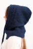 Women's hooded cap with tie and braid weave navy blue